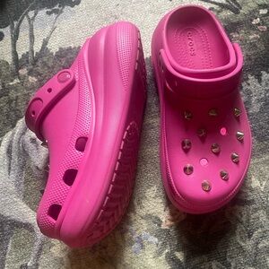 Platform CROCS Fuchsia Clogs with Silver Studs